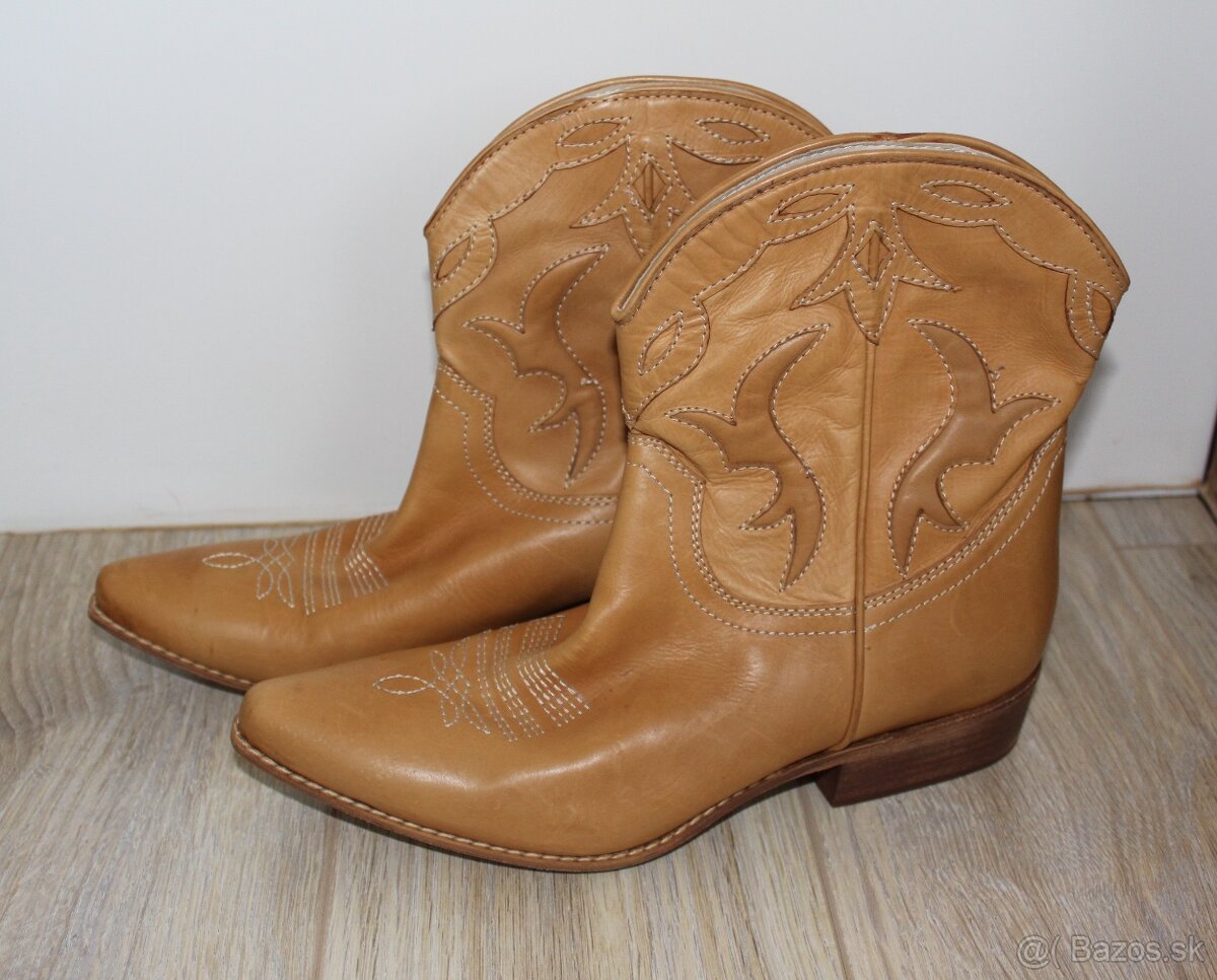 NOVÉ talianske cowboy čižmičky pravá koža veľk.40-41
