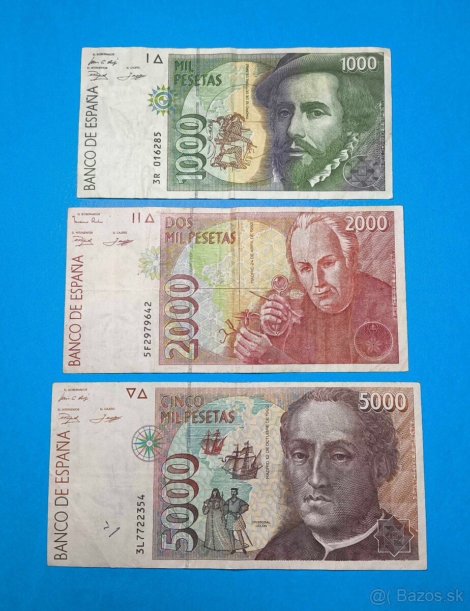 Bankovky ŠPANĚLSKO - 1000, 2000, 5000 Pesetas 1992