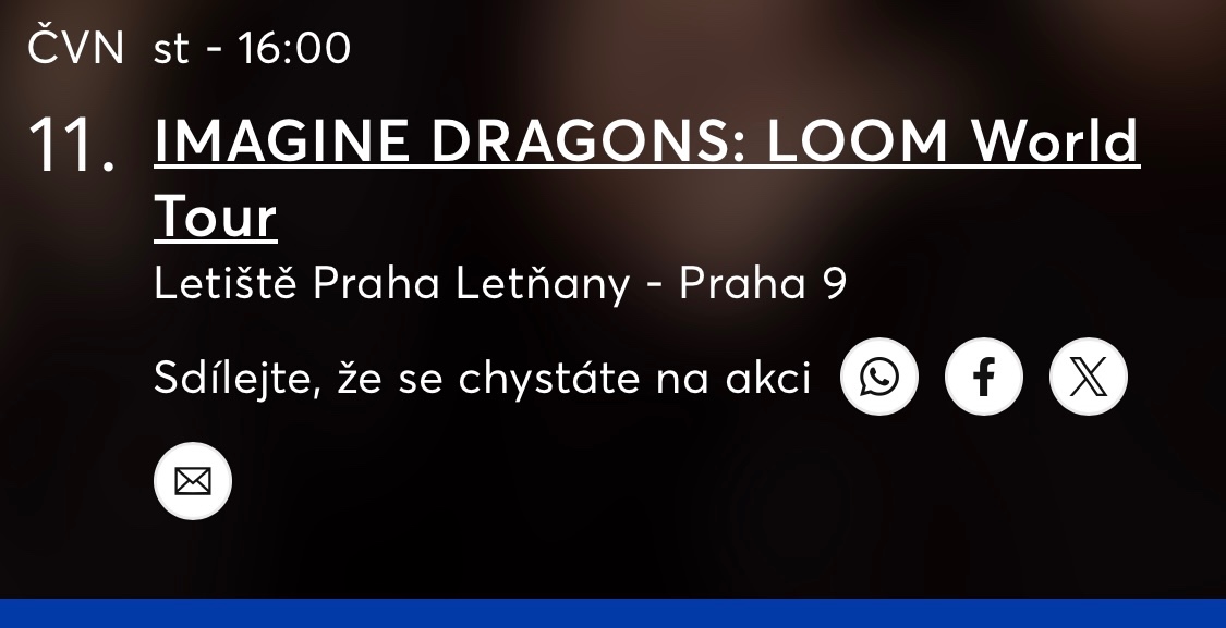 Predám lístok na státie Imagine dragons Praha letnany