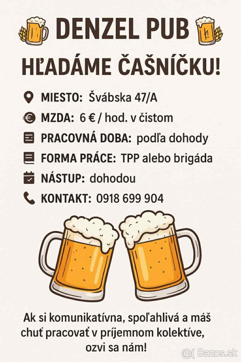 DENZEL Pub hľadá čašníčku