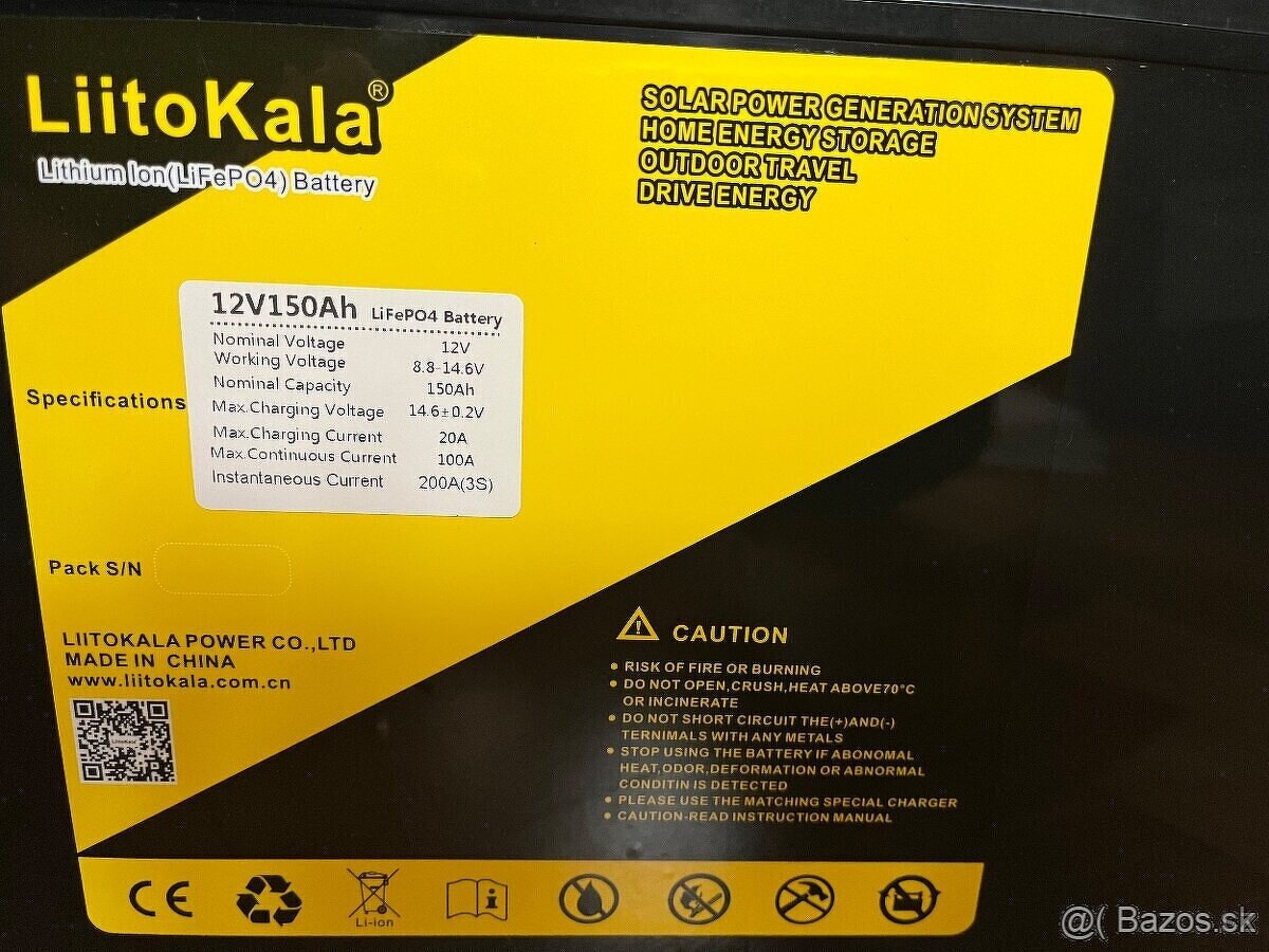 LiitoKala LiFePo4 12V 150AH s BMS - Trakčná Batéra - Nová