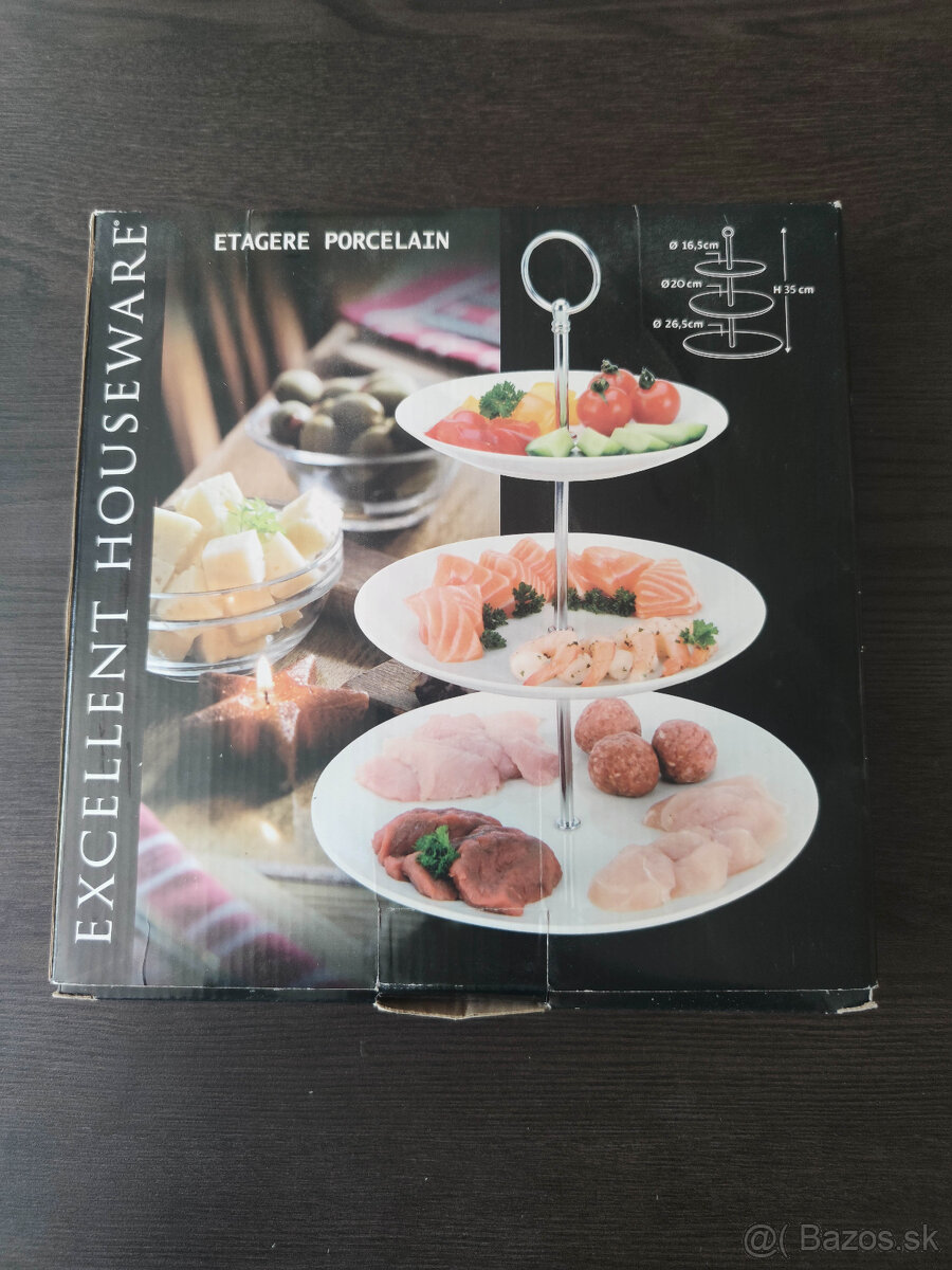 porcelánový etažér na ovocie a zákusky