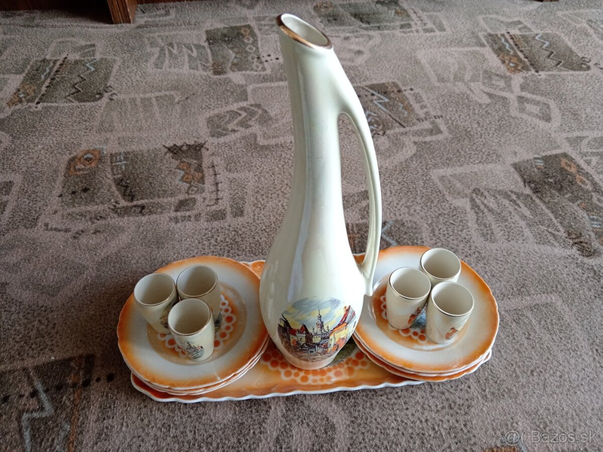 Porcelán, keramika, set pohárov, džbán, starožitnosti