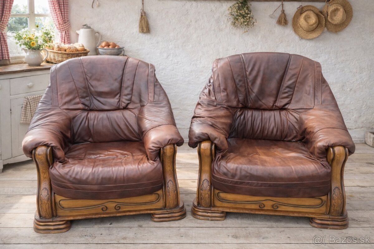 Kožené masivné rustikálne kreslá