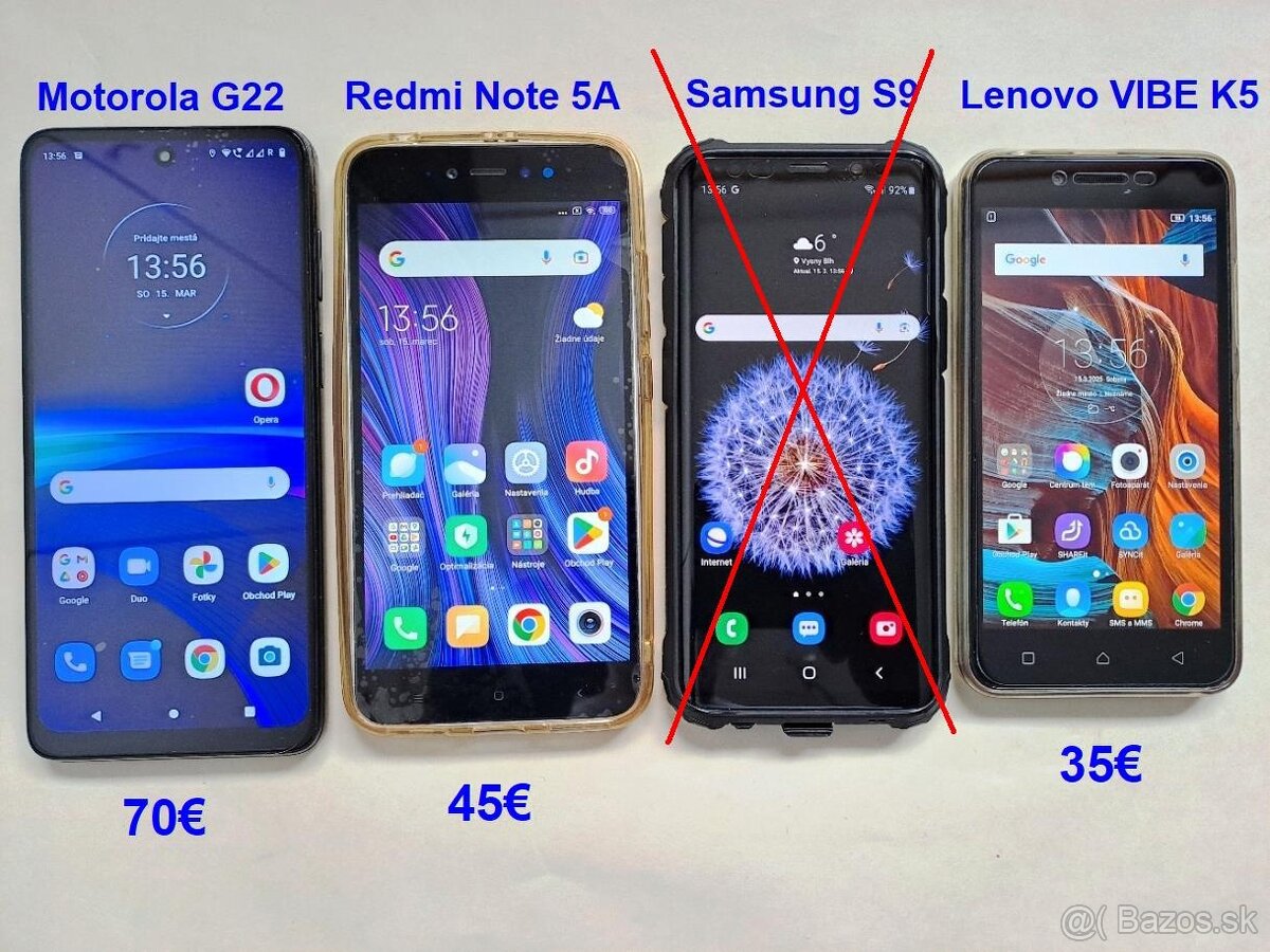 Motorola G22 - Redmi Note 5A - Samsung S9 - Lenovo VIBE K5