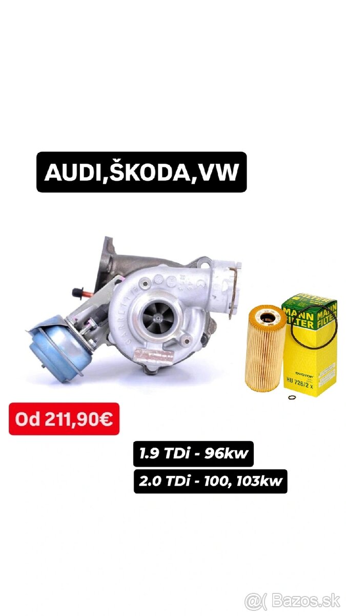 Turbo GARRETT 1.9, 2.0 TDi - 96kw,100kw,103kw