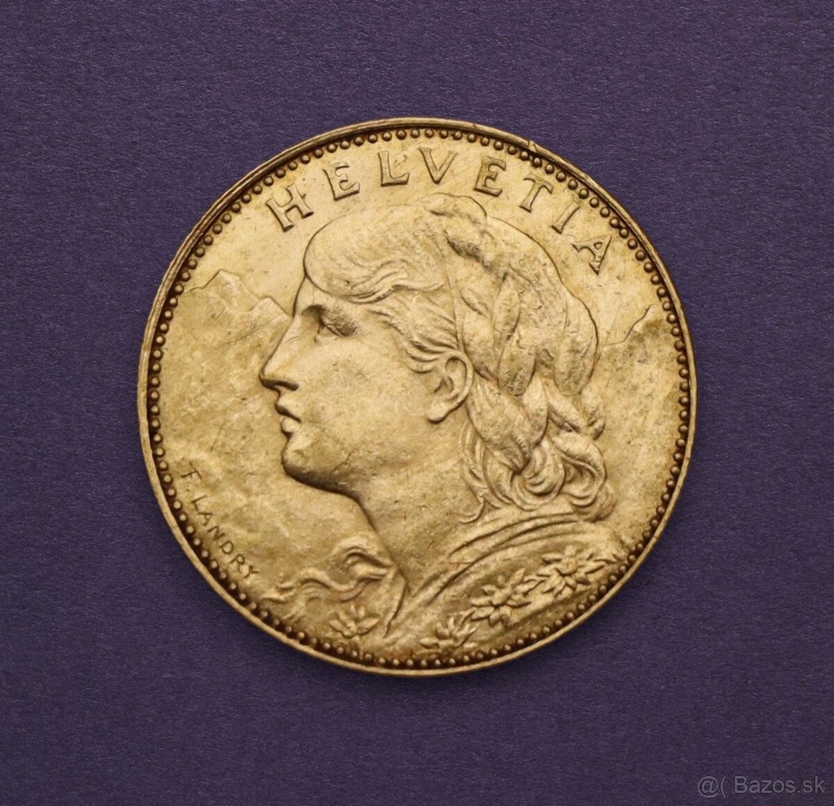 Zlatý 10 Frank 1913 B - Vreneli - Švajčiarsko