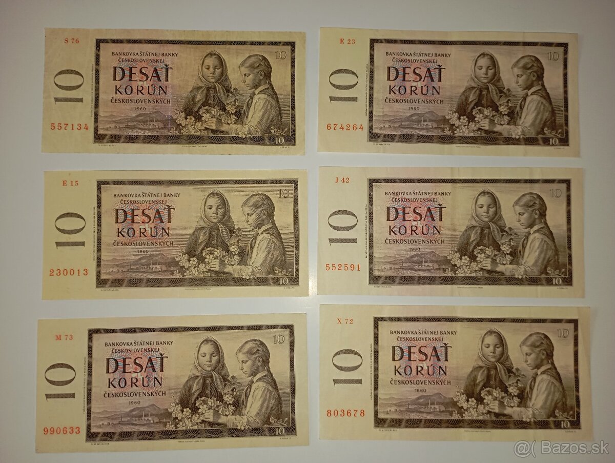 BANKOVKY 10 KČS, 1960, RŮZNÉ SÉRIE, PĚKNÉ STAVY
