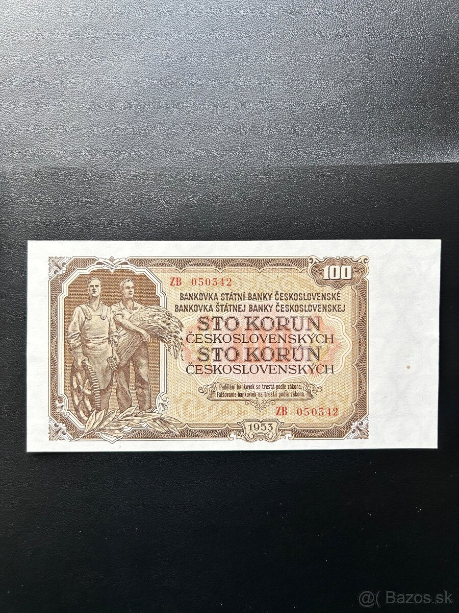 Bankovka 100 korun 1953 náhradná séria ZB