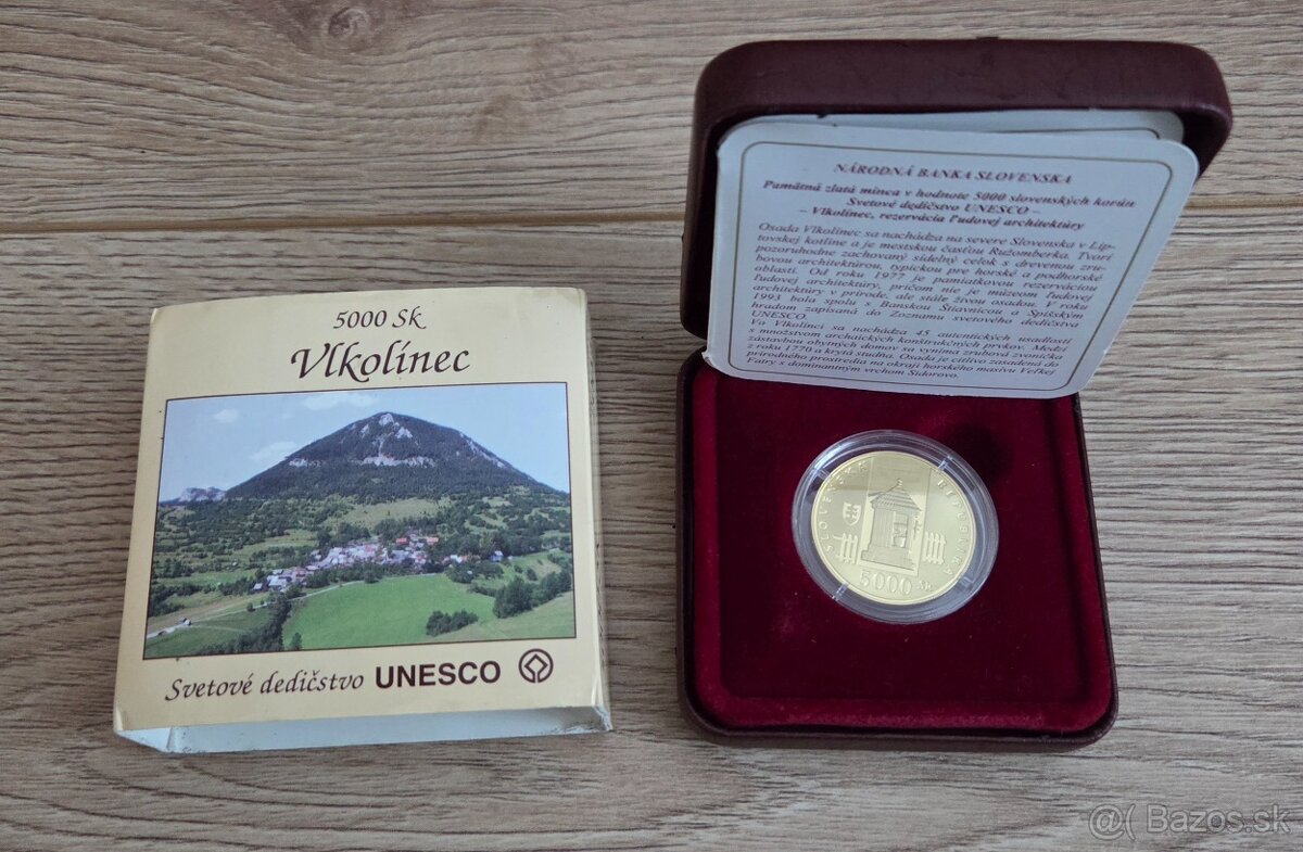 Zlatá zberateľská minca 5000 SK Vlkolinec 2002