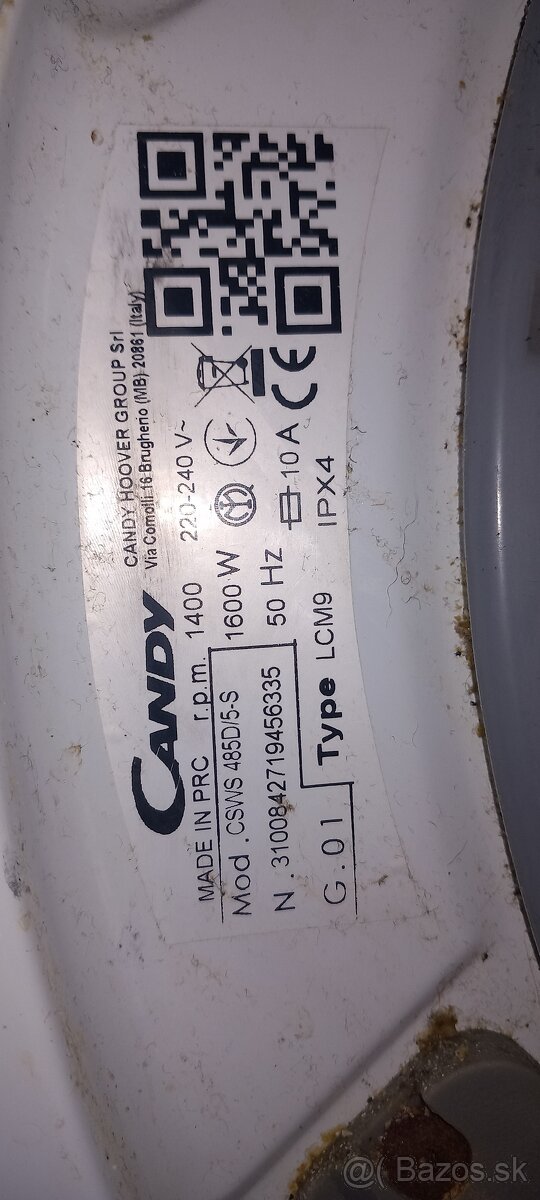 Predám náhradné diely na Candy CSWS 485D/5-S