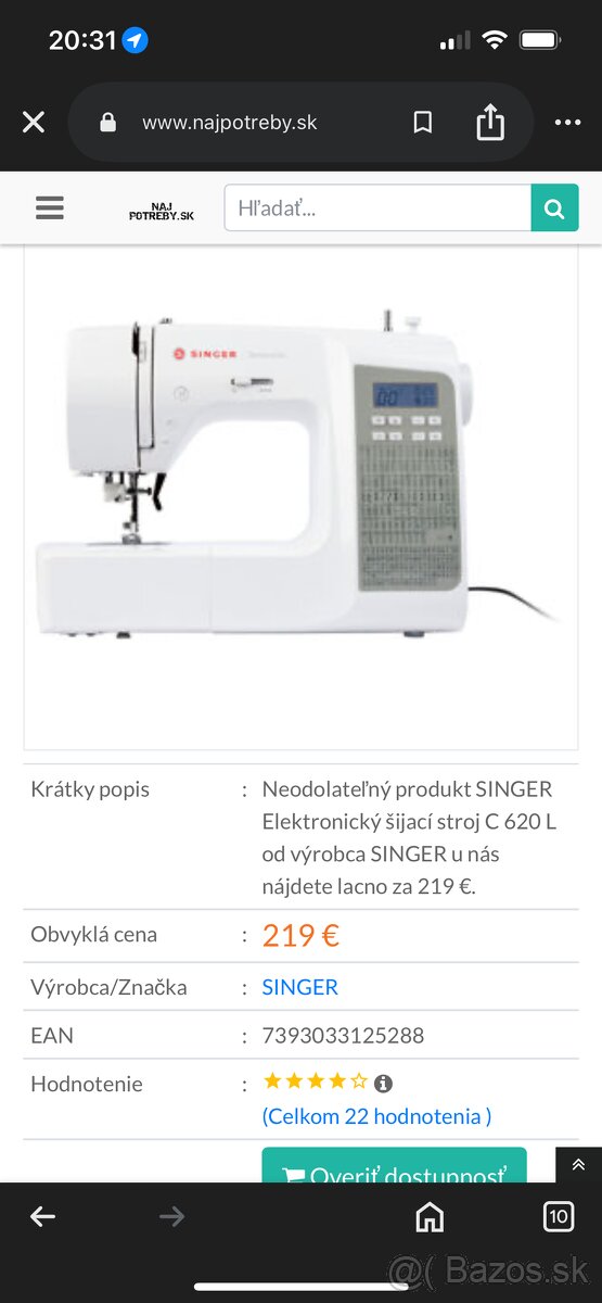 Šijací stroj sienger