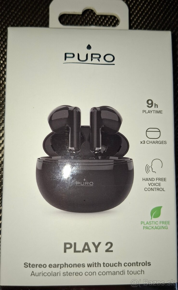 PURO - Bezdrôtové slúchadlá TWS PLAY 2, čierna
