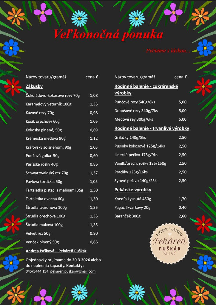 VEĽKONOČNÉ ZÁKUSKY A PEČIVO – OBJEDNÁVAJTE VČAS