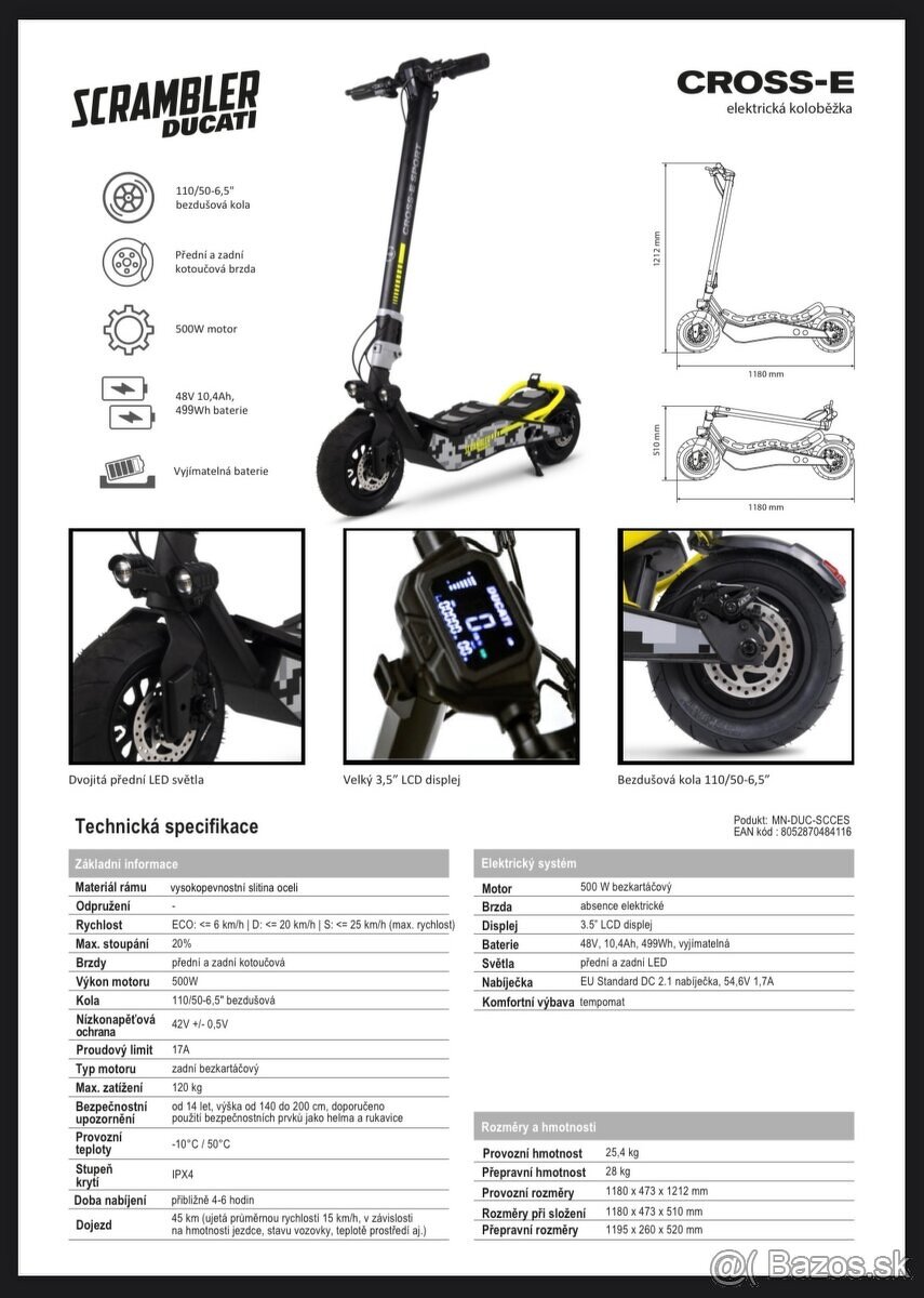 ✅Predam vykonnu E-kolobezku DUCATI CROS esport/500W,PC1200e✅