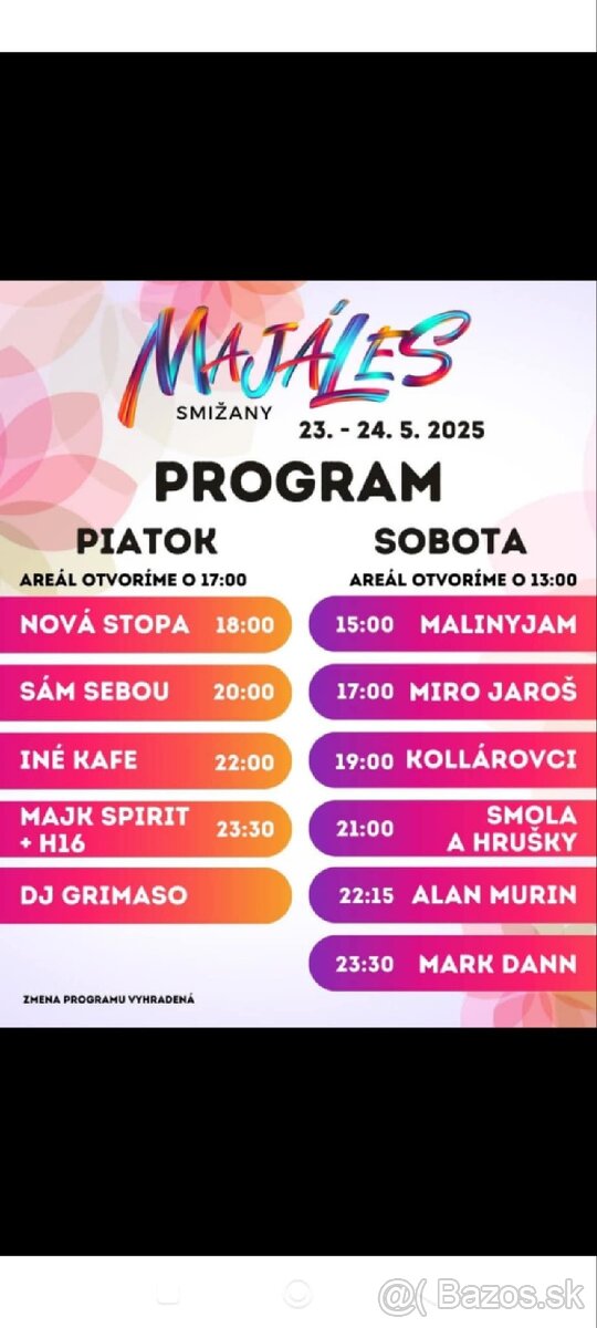 Listky na sobotu na Majáles Smižany