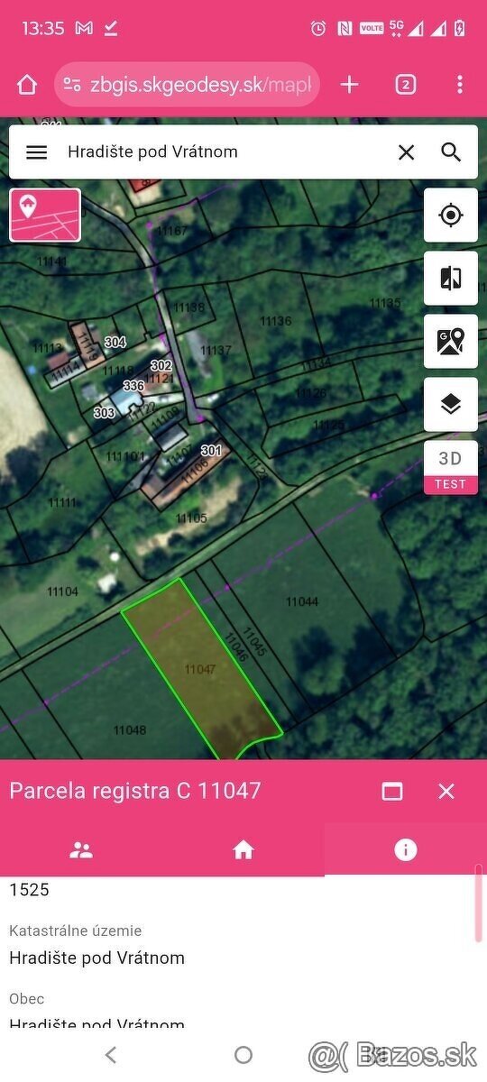 Pozemok Hradiste pod Vrátnom 1525m²