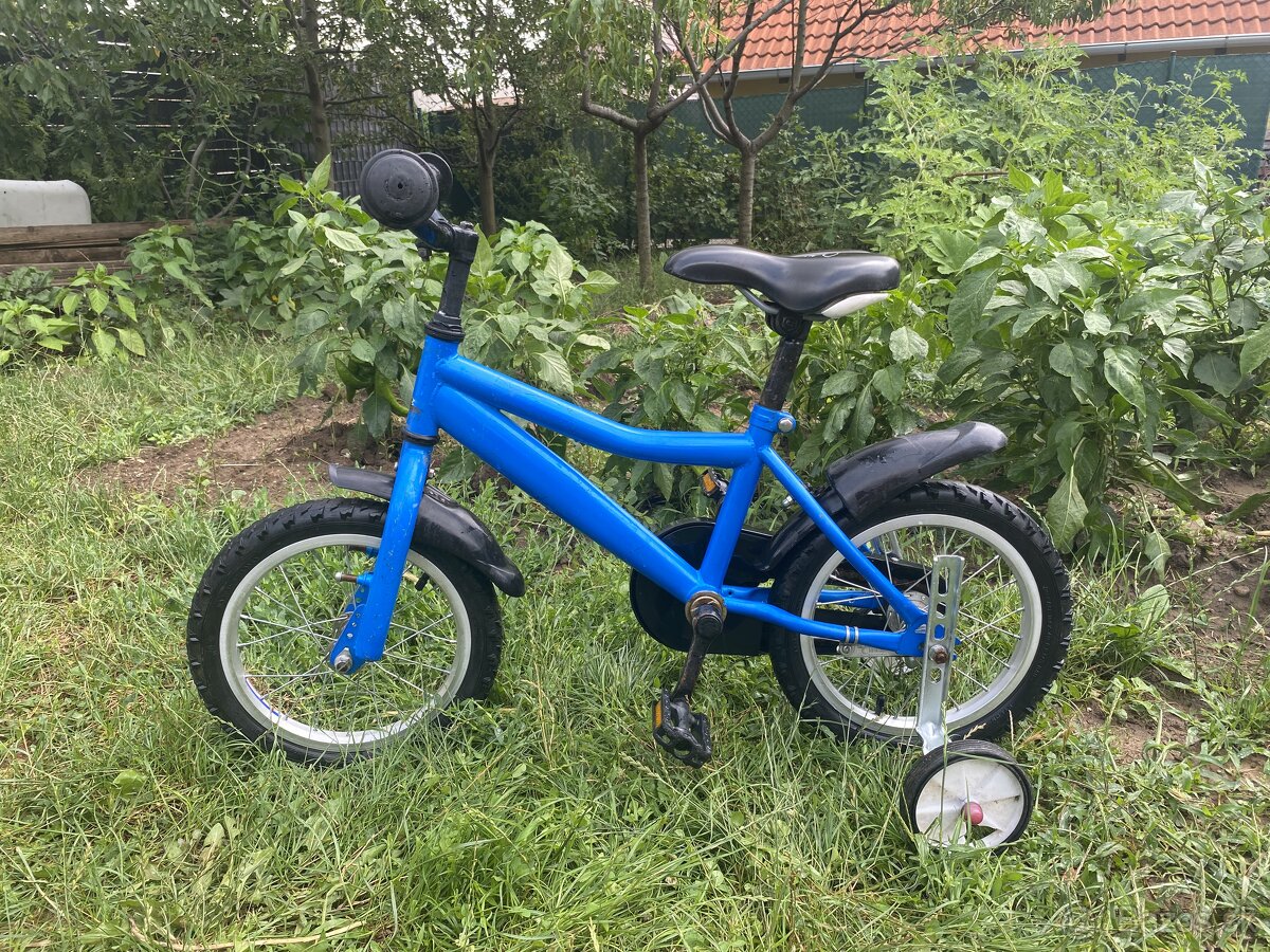 Detsky bicykel s pomocnými kolieskami Modrý