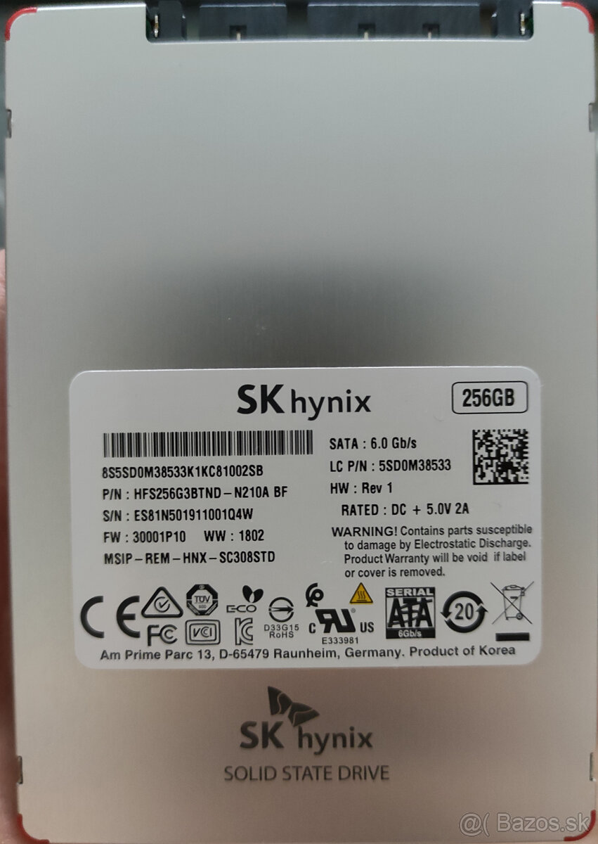 SSD disk, 2.5" sata 256GB SK Hynix HFS256G3BTND