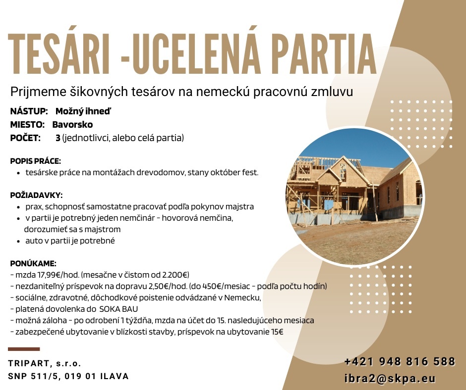 Tesári, Stolári Bavorsko- DE-PRACOVNÁ ZMLUVA