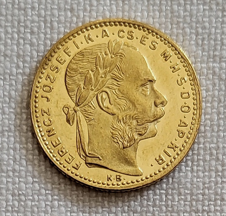 Zlatý uhorský 8 zlatník FJI 1883 kb, TOP stav