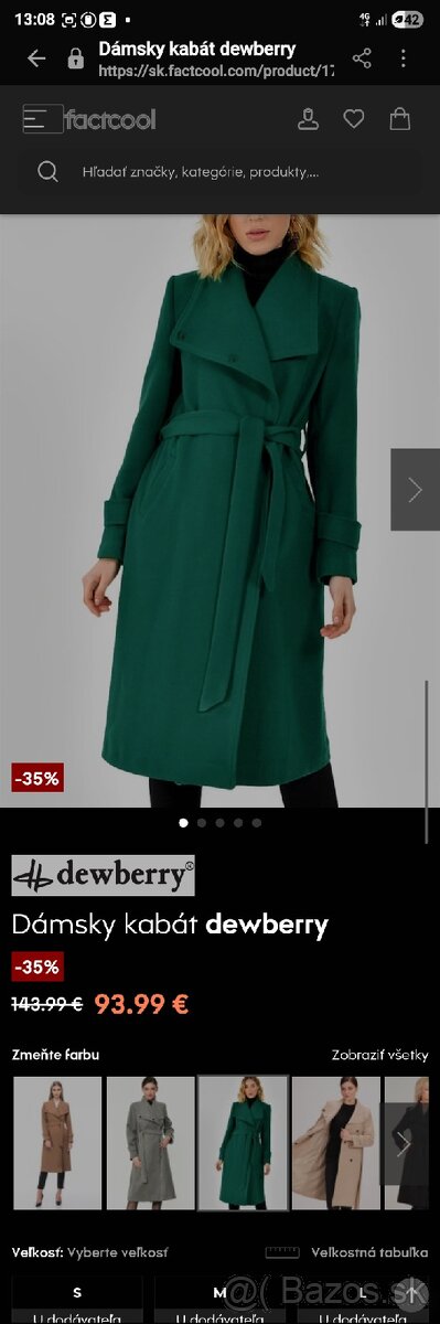 Zimný značkový kabát smaragdovej farby