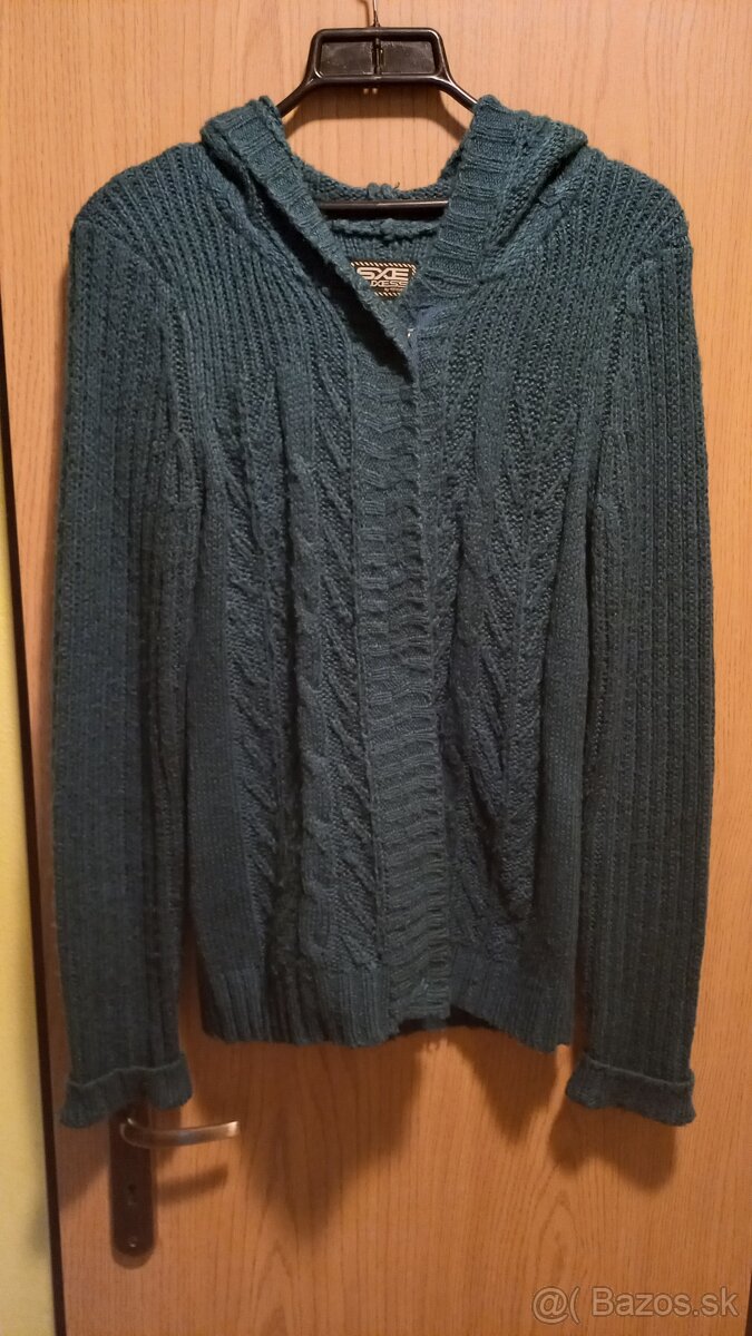Tyrkysový pletený vzorovaný sveter XL