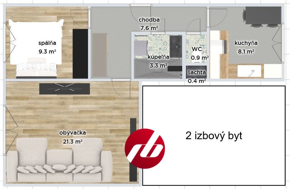 2i byt | pôvodný stav | možnosť dispozičnej zmeny na 3KK
