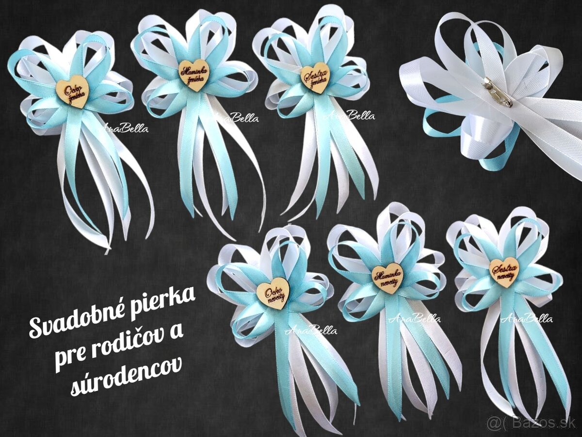 Modré svadobné pierka pre rodičov, súrodencov, starejšieho