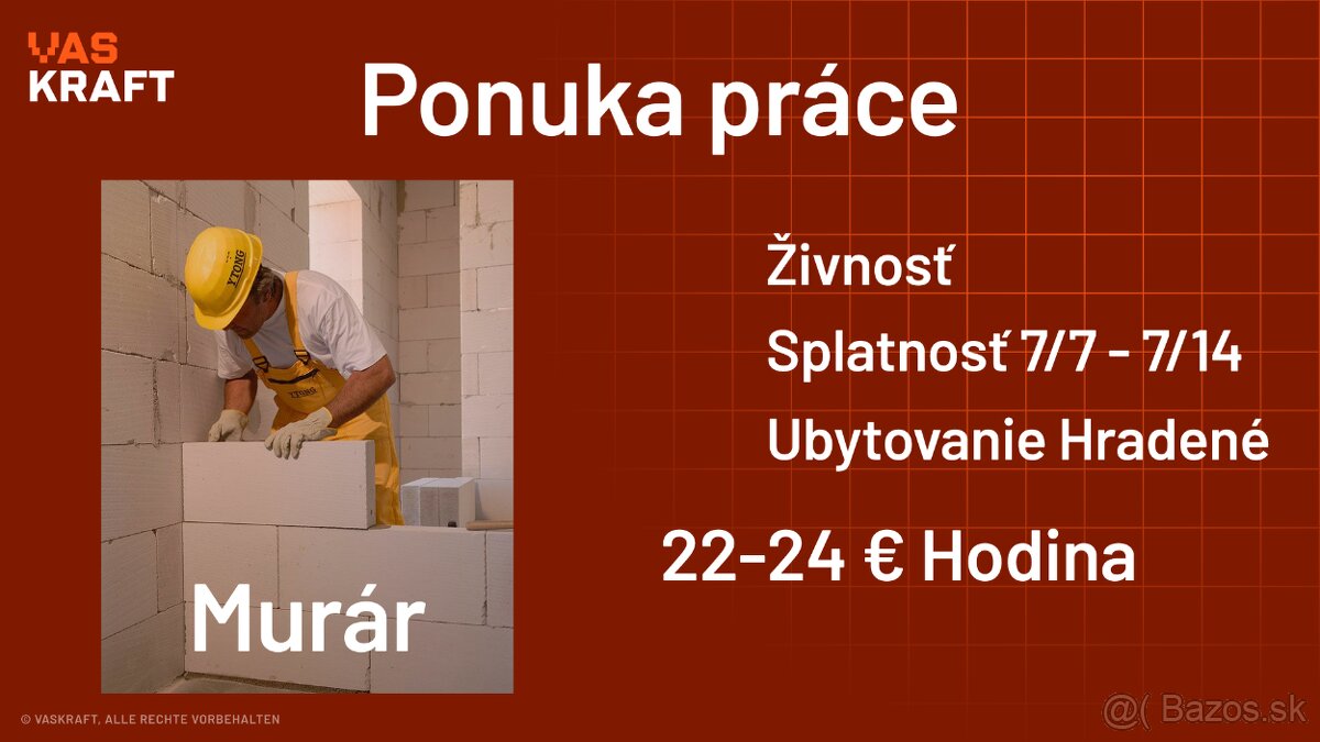 Hľadáme Murárov - NEMECKO - 6700 €