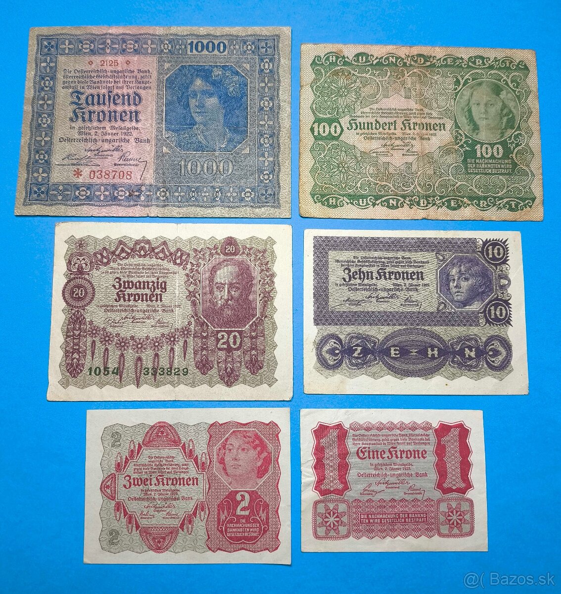 Bankovky RAKOUSKO - 1-1000 Kronen 1922
