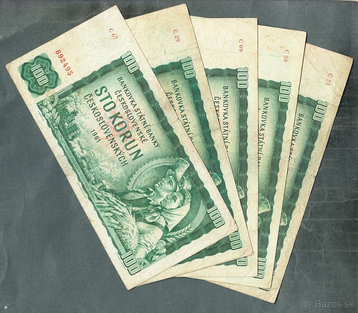 Staré bankovky 100 kčs 1961 - 5 kusů