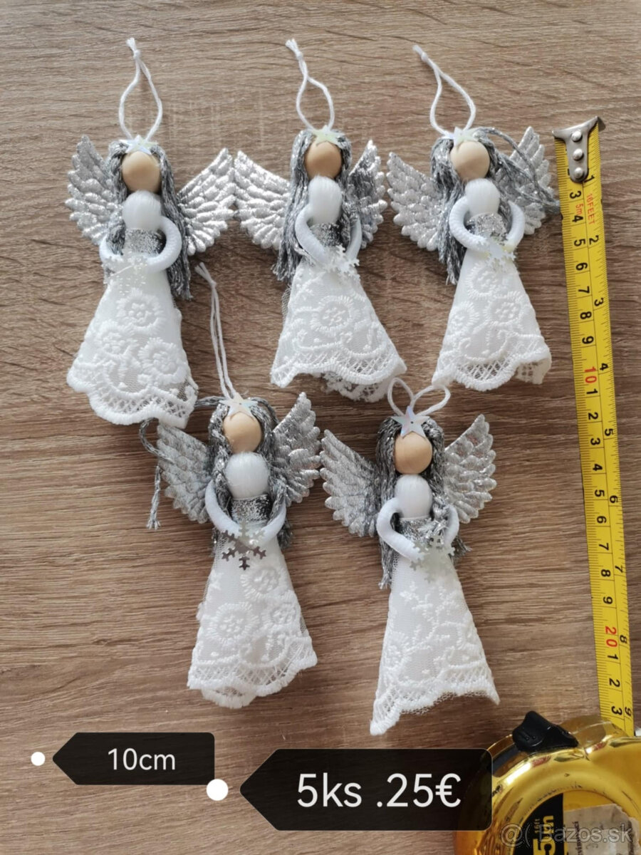 Anjeliky na zavesenie prirodný material, Vianoce NOVE