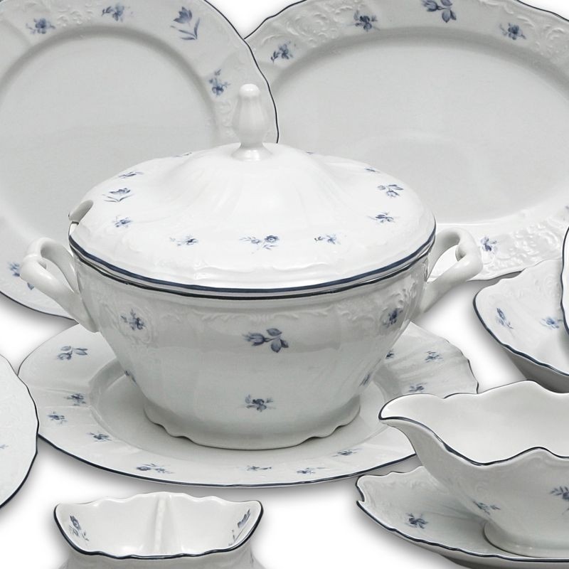 Úplne nová OBED súprava 26 diel. BERNADOTTE IVORY MODRÝ KVET