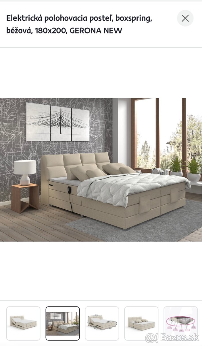 Boxspring manzelska postel elekt. polohovatelna