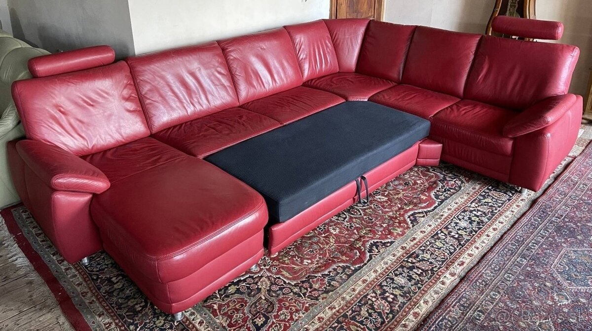 Rozkládací kožená sedací souprava do U, 4394