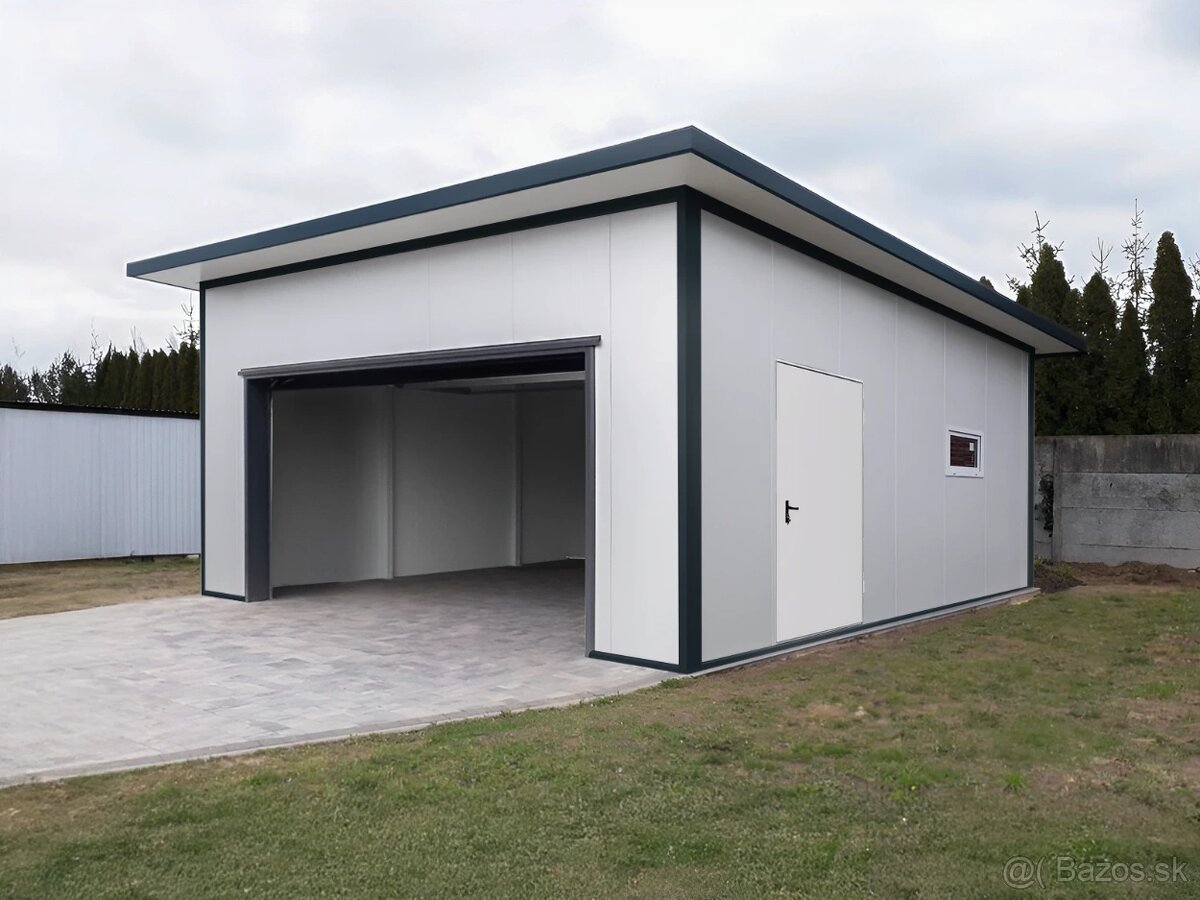 Zateplená garáž zo sendvičového panelu 6x6m.