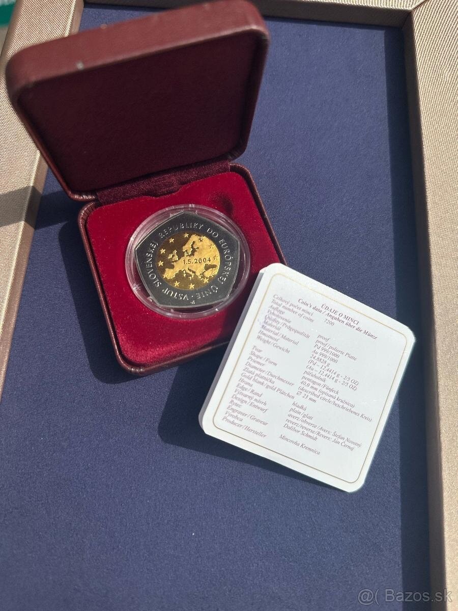 Zlatá zberateĺská minca 10000sk 2004 Vstup SR do EU proof
