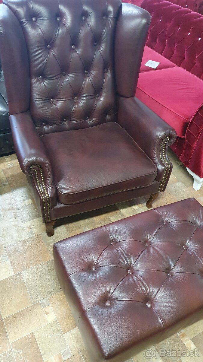 CHESTERFIELD ŠTÝL,KOŽENÁ SEDAČKA,3+1+UŠÁK+TABURET
