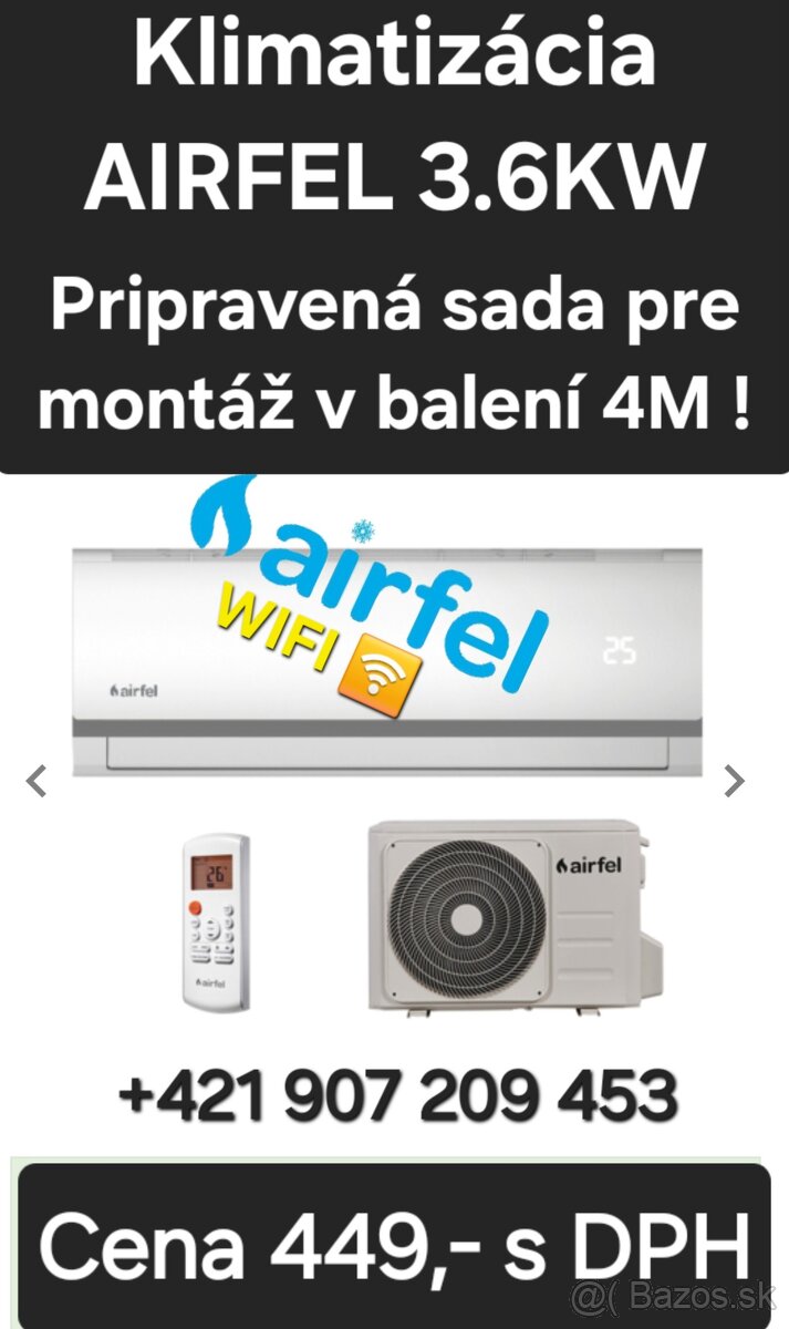 AIRFEL 3.6KW wifi 449 EUR s DPH Skladom