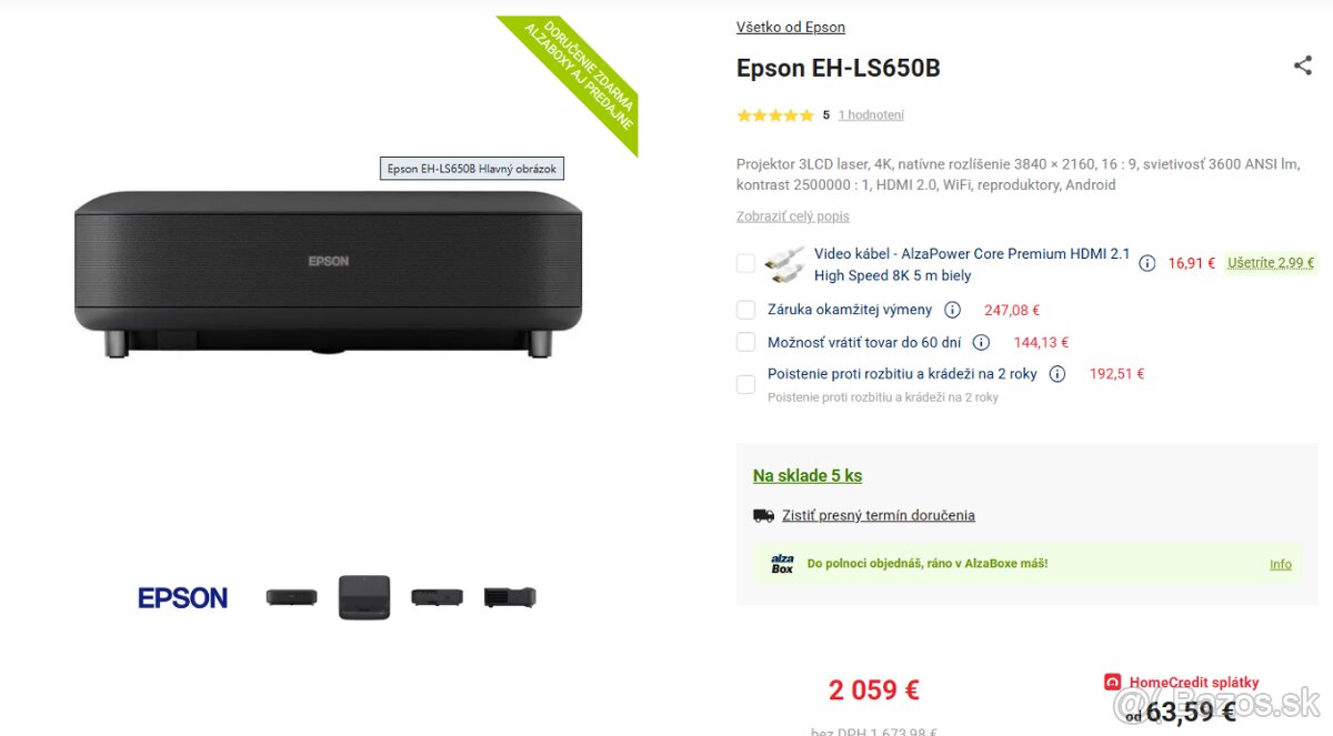 Predám projektor 4K Epson EH-LS650B Laser