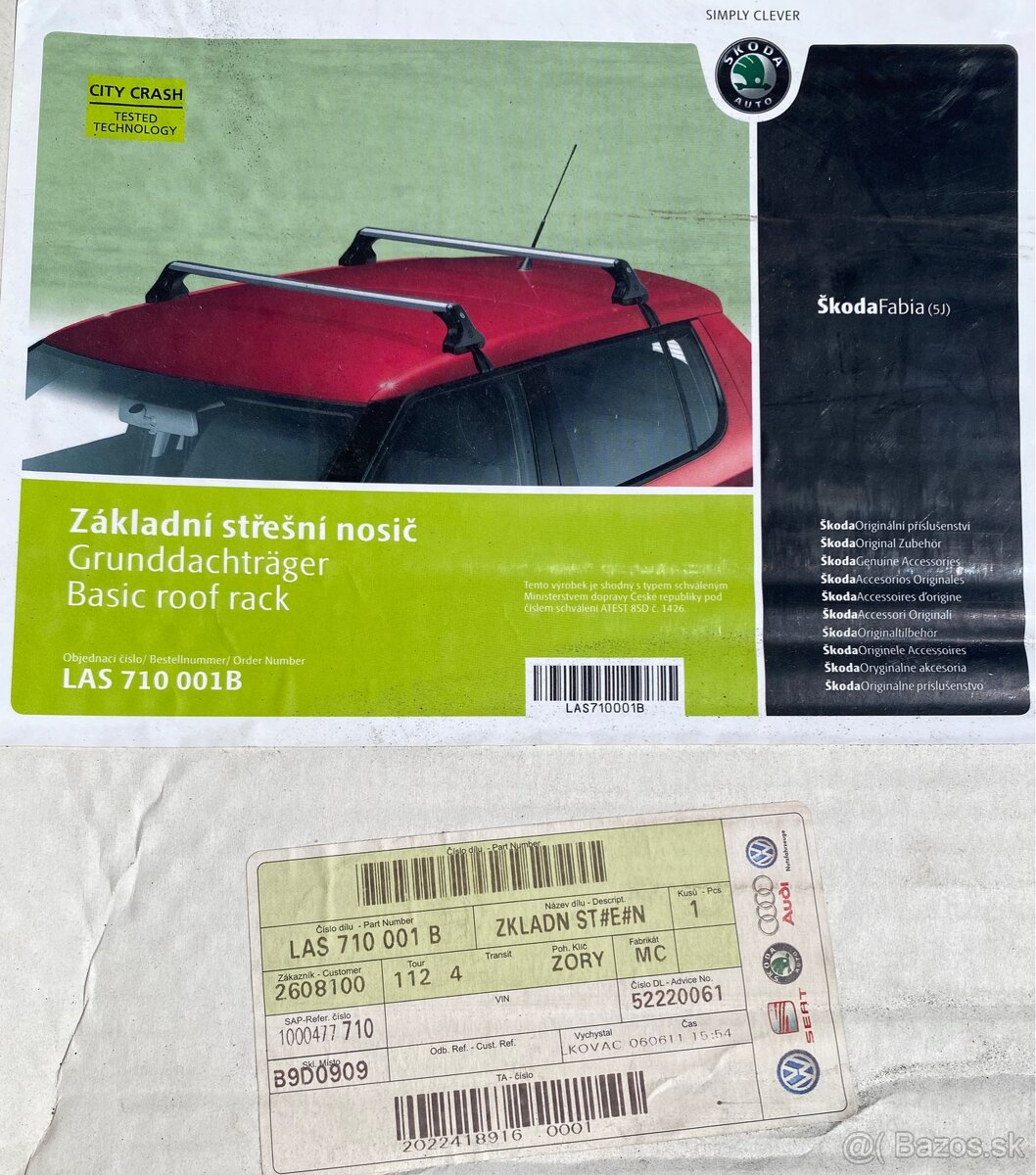 Základný strešný nosič Škoda Fabia (5J)