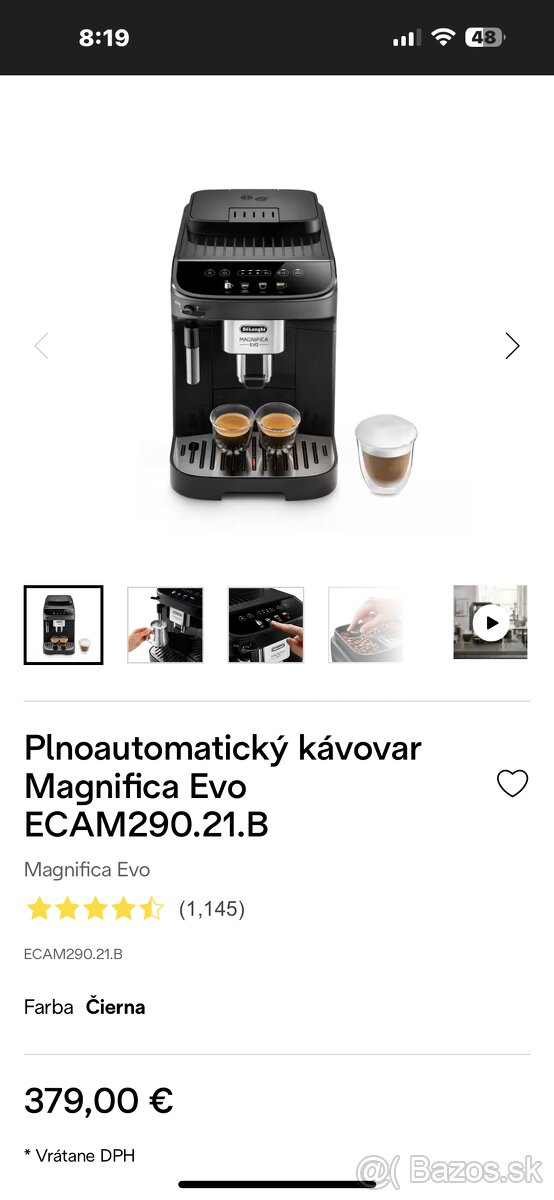 Predám plnoautomatický kávovar Magnifica Evo
