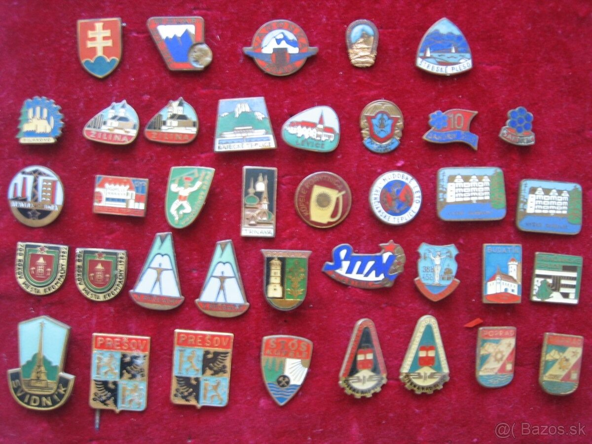 staré odznaky Slovensko miestopis mestá obce.