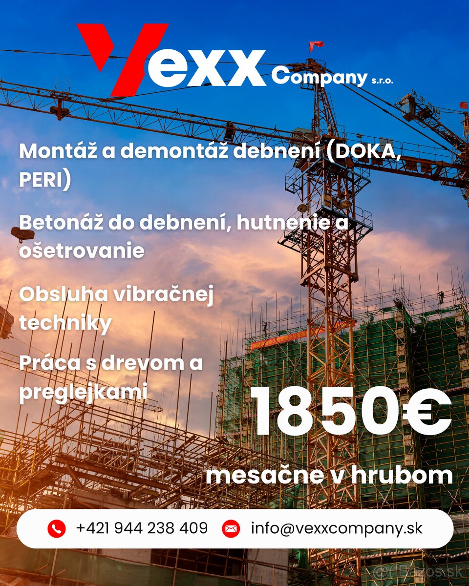 Zamestnáme tesárov a betonárov Česká Republika