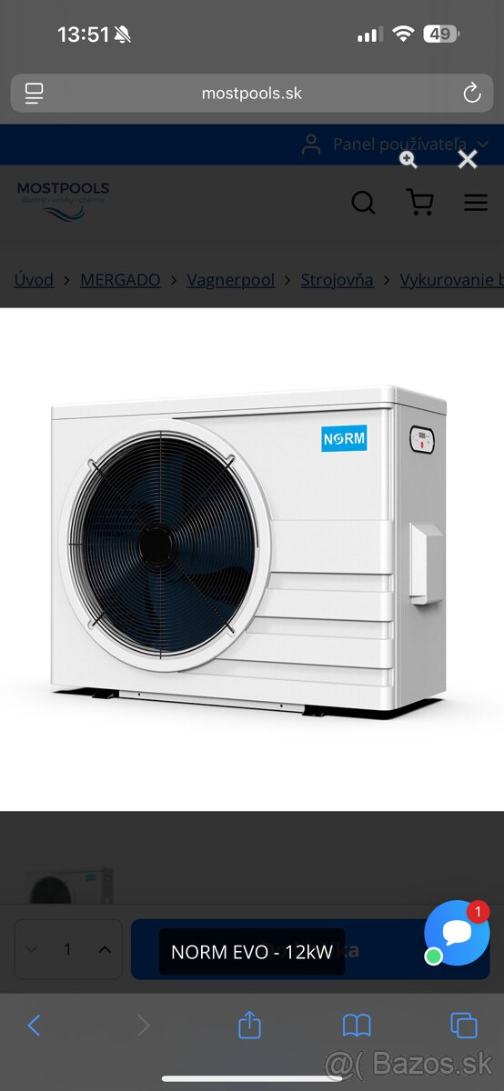 Predám bazénové tepelné čerpadlo NORM EVO SNR012 – 12 kW