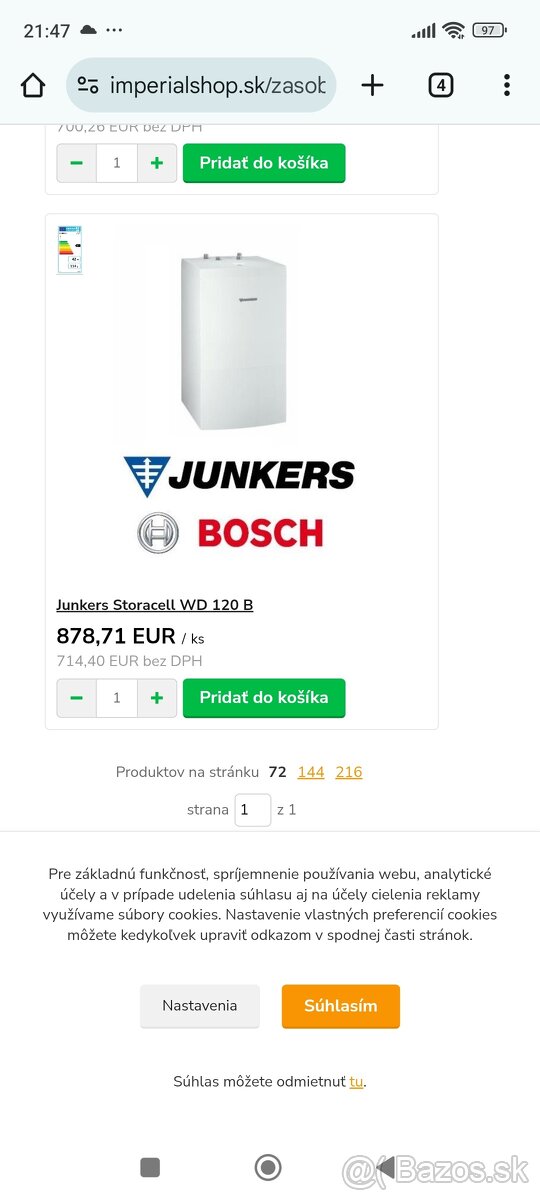 Bojler Junkers 120 l.