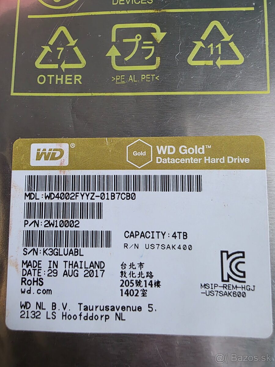 WD Gold 3,5", 4TB, 7200RPM, 256MB cache