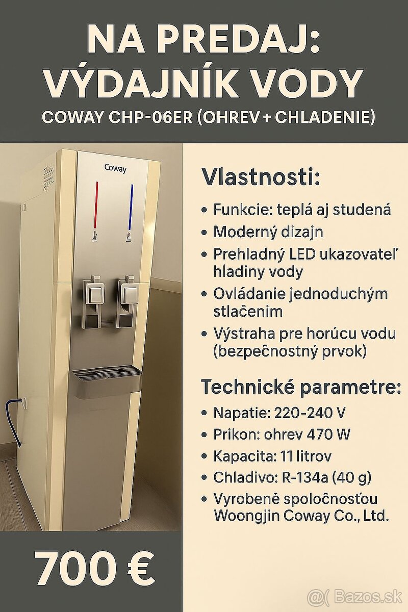 Na predaj výdajník vody Coway CHP-06ER (ohrev + chladenie)