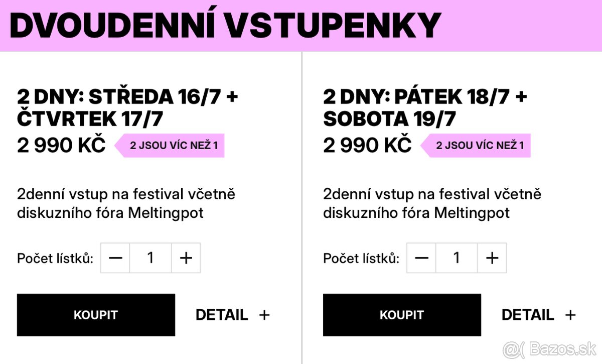 2 vstupenky 4 dňové na festival COO spolu 140